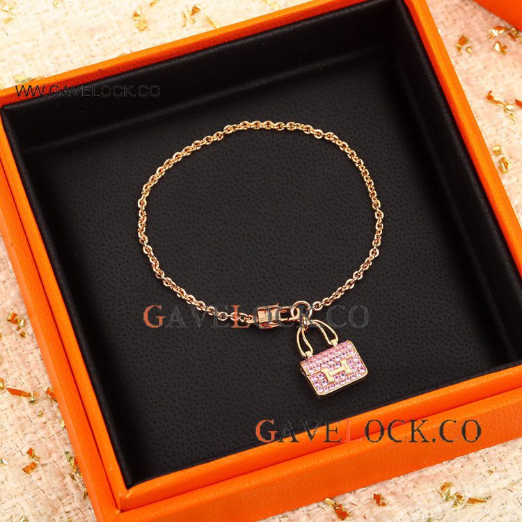 Hermes Constance S925 Bracelet Pink Diamond Bag